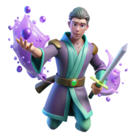 impressive modern extraordinary classic 3D Render Wizard with Sword and Magic premium high resolution png