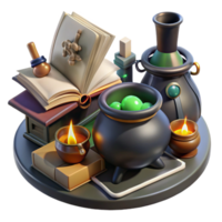 3D Render Magical Potion Brewing Setup png
