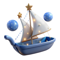 beautiful classic vibrant vintage Enchanted Sailboat 3D Render genuine high resolution png