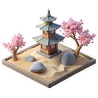 impressive rustic serene minimalist 3D Render Zen Garden Pagoda Illustration genuine professional png