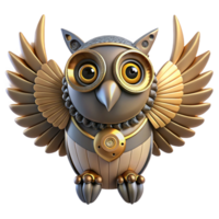 elegant rustic impressive rustic Steampunk Owl 3D Render high resolution professional png