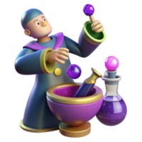 impressive minimalist serene rustic 3D Alchemist Cartoon Illustration high resolution 4K png