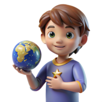 vibrant rustic stunning artistic 3D Cartoon Boy Holding Earth Illustration authentic authentic png