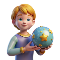 wonderful contemporary impressive creative 3D Render Boy Holding Starry Sphere high resolution professional png