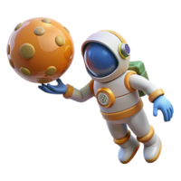 dramatic minimalist serene rustic Cartoon Astronaut Holding Orange Planet 3D Render 4K high quality png