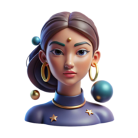 elegant modern serene rustic 3D Render of Woman with Gold Earrings exclusive original png