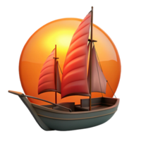 extraordinary minimalist magnificent rustic Sunset Sailboat 3D Render professional high quality png