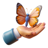 impressive rustic impressive minimalist 3D Render of a Hand Holding a Butterfly high resolution 4K png