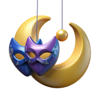 extraordinary rustic beautiful traditional 3D Render Golden Crescent Moon Masks genuine premium png