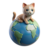 magnificent vintage serene contemporary Cute Cartoon Cat on Planet Earth 3D Render high quality high quality png