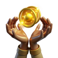 impressive minimalist stunning artistic Golden Sphere in Hands 3D Render exclusive genuine png