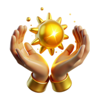 beautiful artistic wonderful rustic Golden Sun in Hands 3D Illustration premium original png