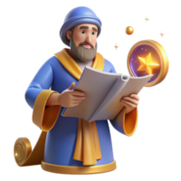 magnificent traditional magnificent classic Wise Wizard 3D Render Reading Book authentic authentic png