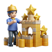 serene contemporary vibrant modern 3D Render Child Building Block Castle original detailed png