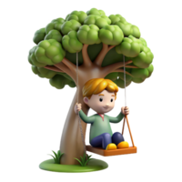 extraordinary rustic wonderful rustic 3D Render Child Swinging Tree Illustration high quality premium png