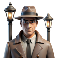 wonderful artistic vibrant vintage 3D Illustration Detective with Streetlights exclusive high resolution png
