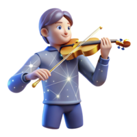 serene creative magnificent modern 3D Cartoon Boy Playing Violin high quality genuine png