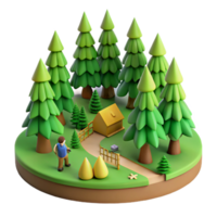 beautiful minimalist impressive modern 3D Cartoon Forest Scene Illustration high resolution authentic png