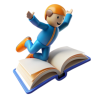 wonderful abstract dramatic modern 3D Illustration Joyful Kid Flying on Open Book original authentic png