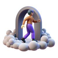 lindo abstrato Maravilhoso tradicional 3d ilustração personagem caminhando através arco exclusivo genuíno png
