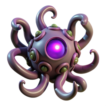 dramático moderno Maravilhoso vintage 3d render roxa esfera com tentáculos Prêmio 4k png