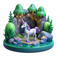 magnificent traditional serene creative Enchanted Unicorn in 3D Cave Illustration professional original png