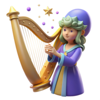 elegant rustic dramatic traditional 3D Render of a Fantasy Harp Player authentic high quality png