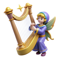 stunning abstract elegant minimalist 3D Render Fairy Harp Player Illustration high resolution exclusive png