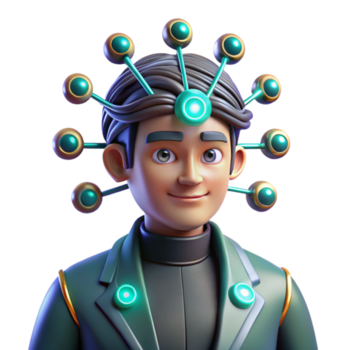 impressionante tradicional sereno abstrato 3d desenho animado Garoto com futurista chapelaria Prêmio detalhado png