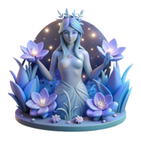 elegant modern extraordinary artistic 3D Render of Serene Goddess in Floral Setting professional high quality png