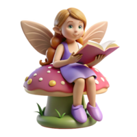 magnificent abstract elegant artistic 3D Render Fairy Reading Book on Mushroom authentic 4K png