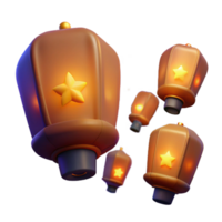 serene artistic dramatic artistic 3D Render Floating Lanterns Illustration premium high resolution png
