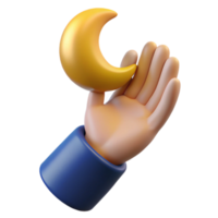 dramatic creative 3D Cartoon Hand Holding Crescent Moon high resolution png