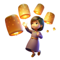 magnificent traditional 3D Render Girl and Lanterns exclusive png