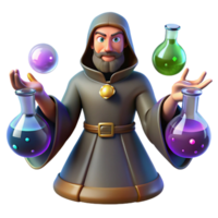 elegant modern 3D Alchemist Wizard with Potions high resolution png