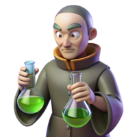 serene creative 3D Cartoon Scientist with Flasks 4K png