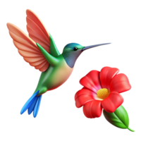 extraordinary artistic Vibrant Hummingbird and Flower 3D Illustration high resolution png