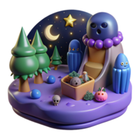 dramatic artistic Night Forest 3D Illustration premium png