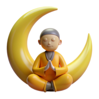 wonderful rustic 3D Render Monk Meditating Crescent Moon authentic png