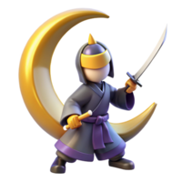 wonderful rustic 3D Render Cartoon Warrior with Crescent Moon exclusive png