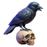 elegant minimalist 3D Render Raven on Skull authentic png
