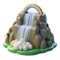 elegant traditional 3D Cartoon Waterfall Rainbow Illustration 4K png