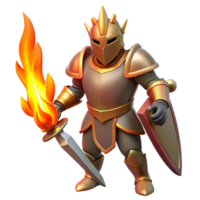wonderful abstract 3D Knight Illustration Flaming Sword and Shield authentic png