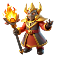 serene rustic 3D Render Fire Wizard Game Character detailed png