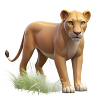 serene modern Cartoon Lioness in Grass 3D Render original png