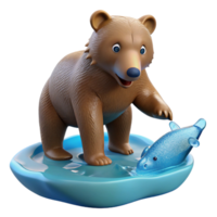 serene contemporary Adorable 3D Render Bear and Dolphin genuine png