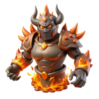 serene minimalist Fiery Lava Knight 3D Render high resolution png