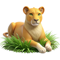 extraordinary abstract 3D Lioness in Grass Illustration authentic png