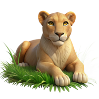 dramatic abstract 3D Lioness in Grass Illustration authentic png