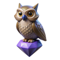 extraordinario rústico 3d hacer dibujos animados búho en piedra preciosa prima png